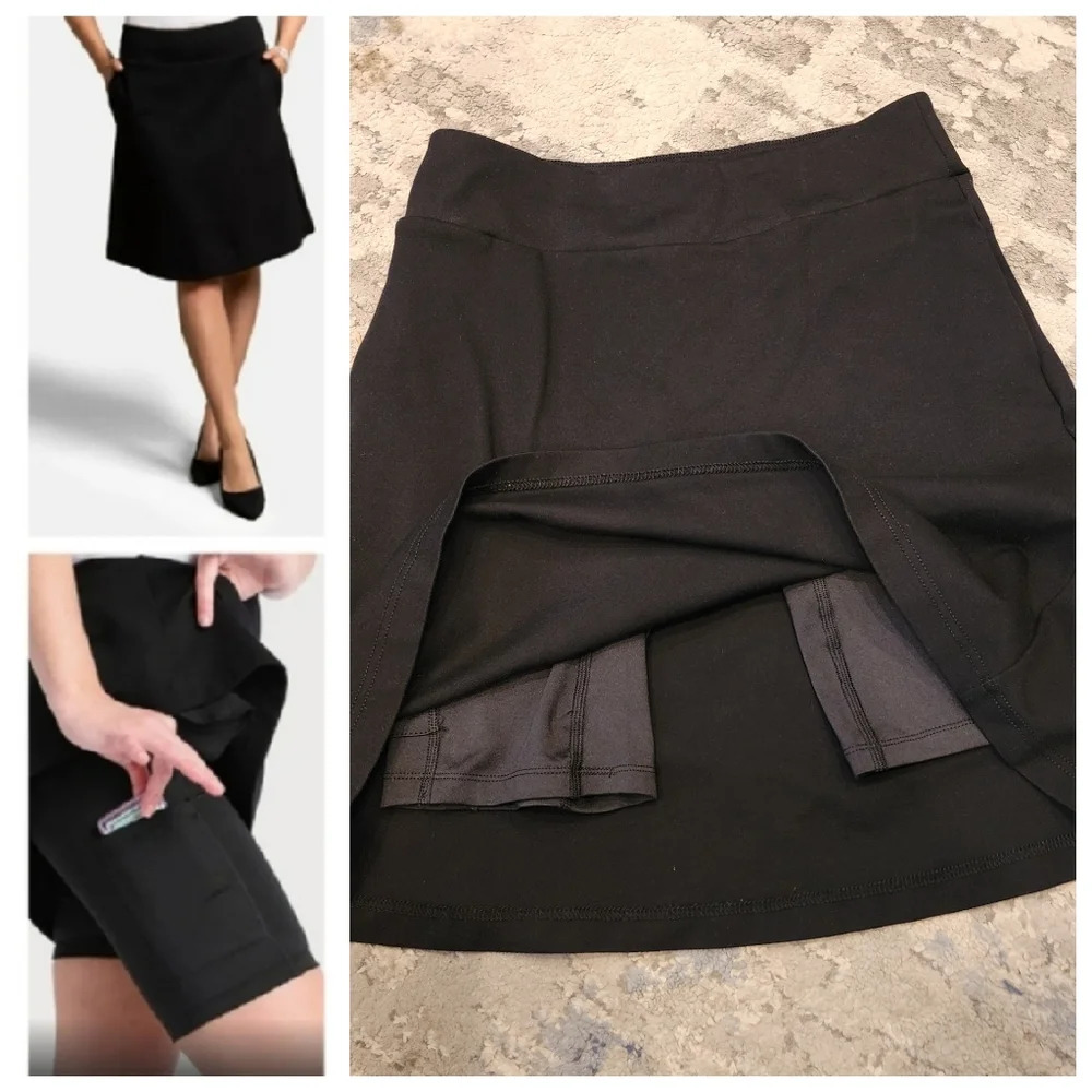 Betabrand Ponte Pullon Black 21" Skort 3 pockets women's size medium
